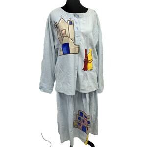 Vintage 80s Sunbelt Denim Cotton Hand Painted Set Made‎ In USA